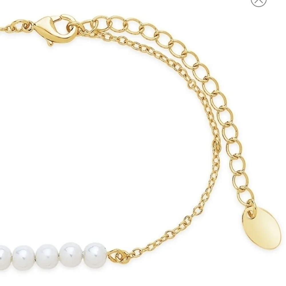 14K Yellow Gold Plated Imitation Pearl Beaded Bracelet - Picture 3 of 3